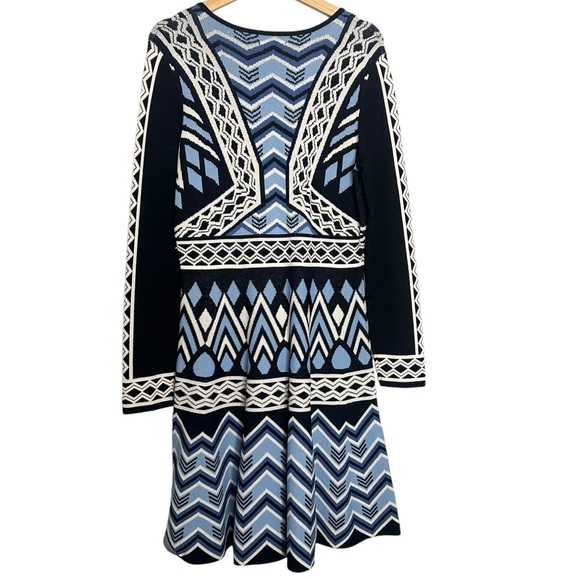 Eliza J Jacquard Flare Sweater Geometric Knit Dress Size Large - Picture 8 of 10